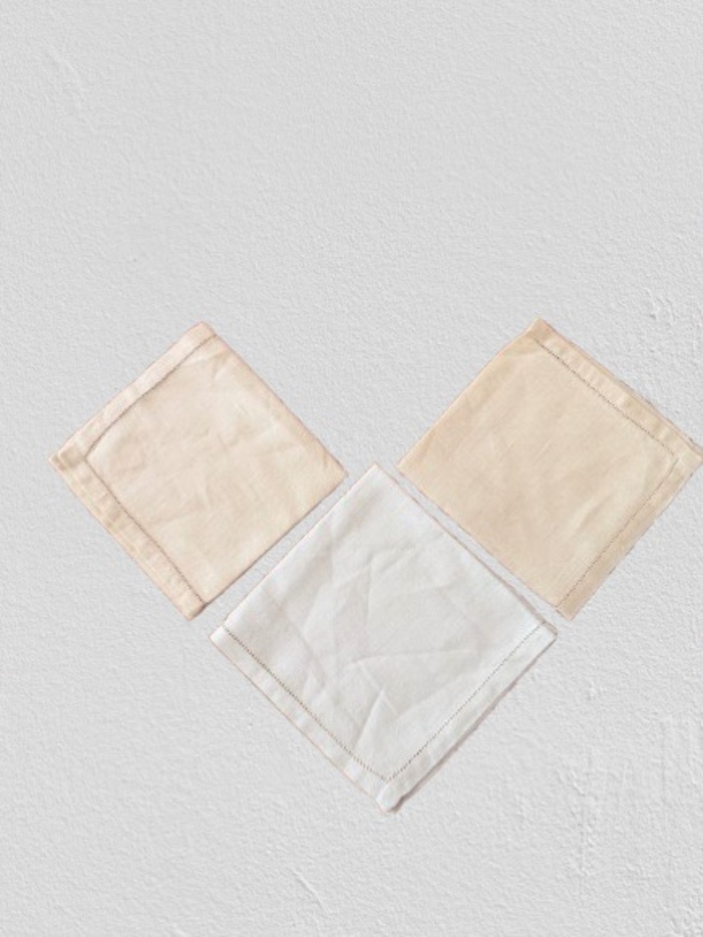 New ivory linen dinner napkins featuring a delicate hemstitch border, Set 3